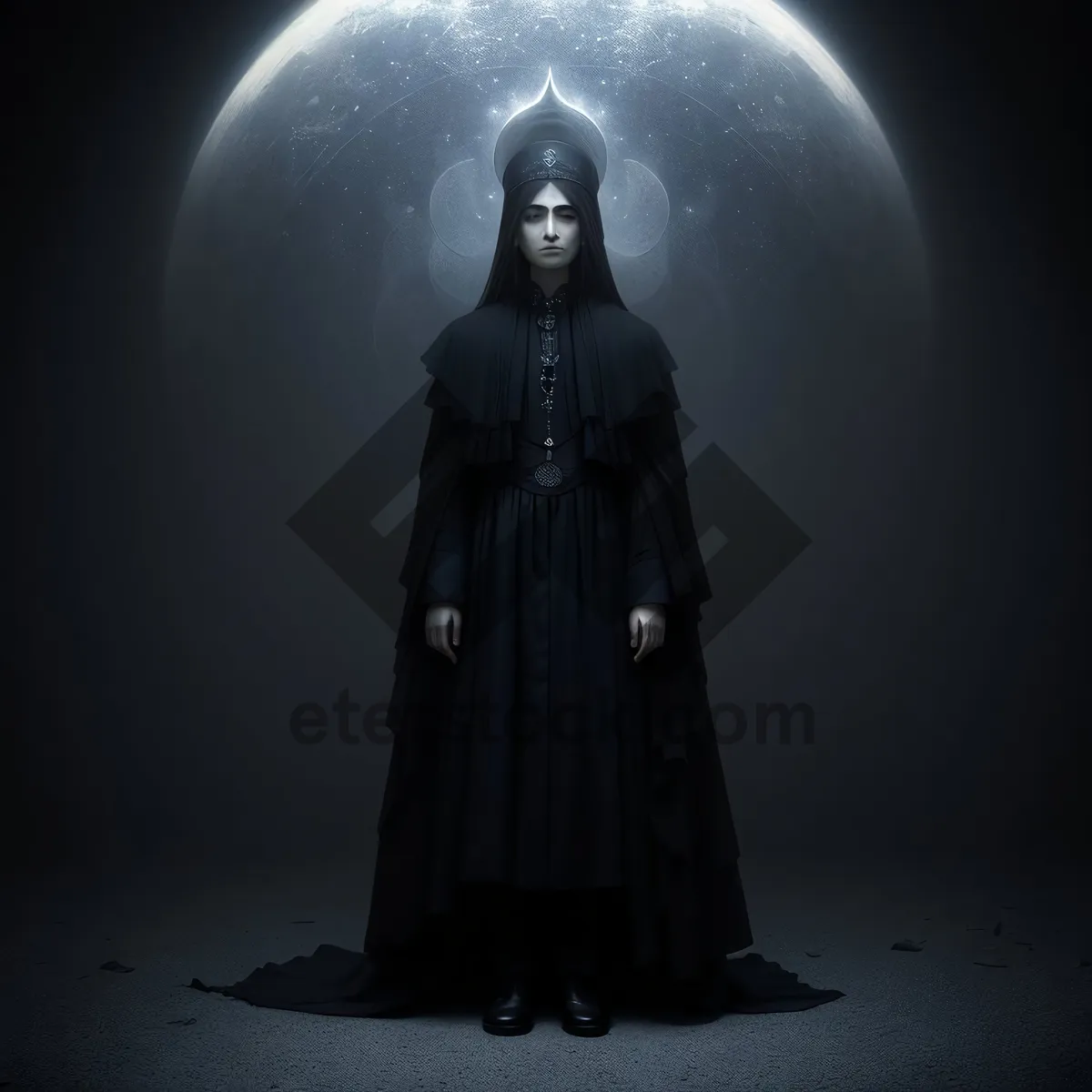 Picture of Silhouette in robe at cemetery coverings.