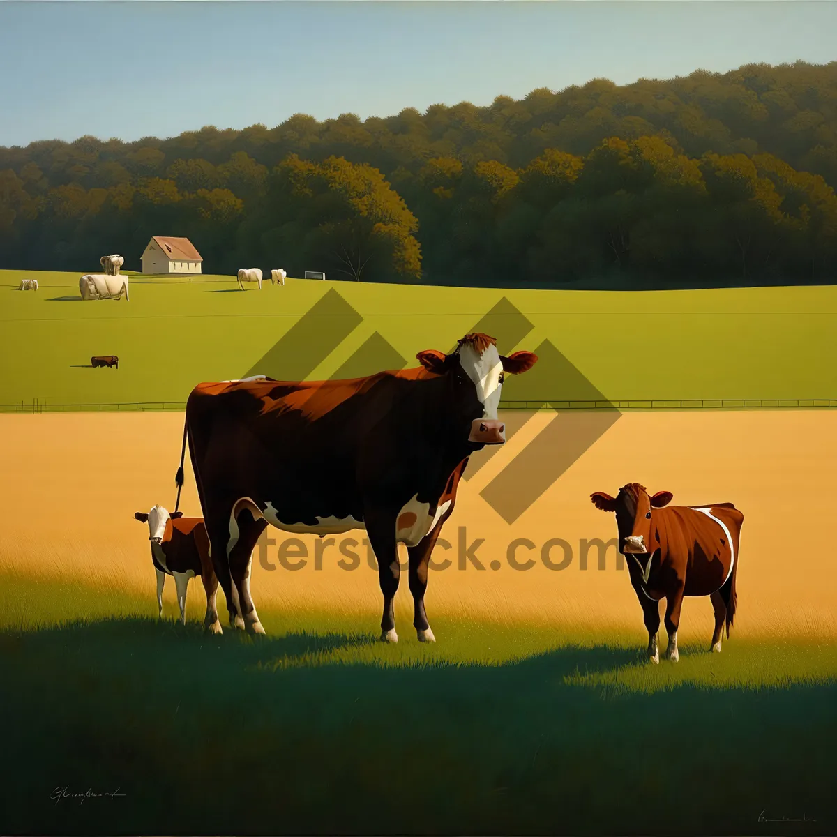 Picture of Rustic Countryside with Grazing Herd and Horses