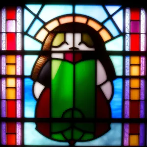 Colorful Mosaic Church Window with Jukebox and Record Player