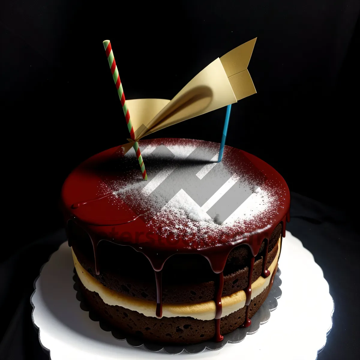 Picture of Delicious birthday cake with creamy icing and chocolate