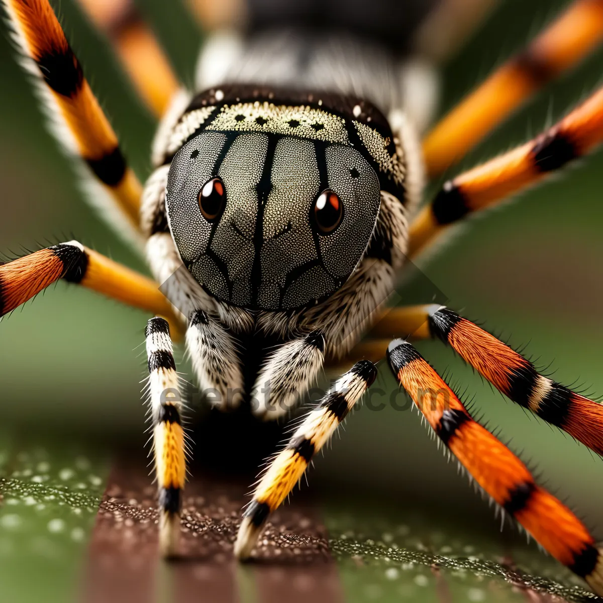 Picture of Glistening Gold Garden Spider Perched on Leaf