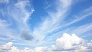 Summer sky with fluffy clouds and bright sunlight