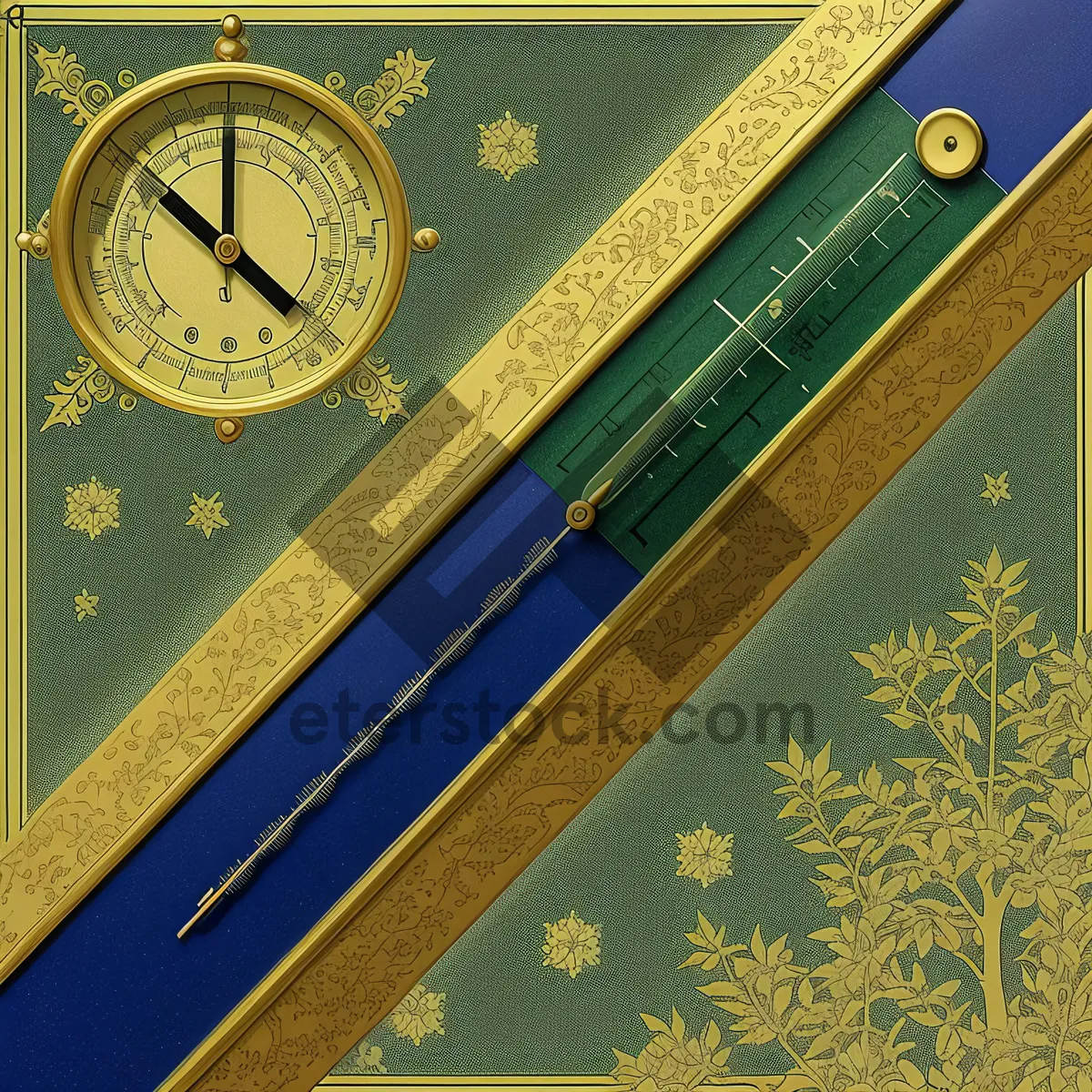 Picture of Vintage Analog Clock with Compass and Measuring Stick