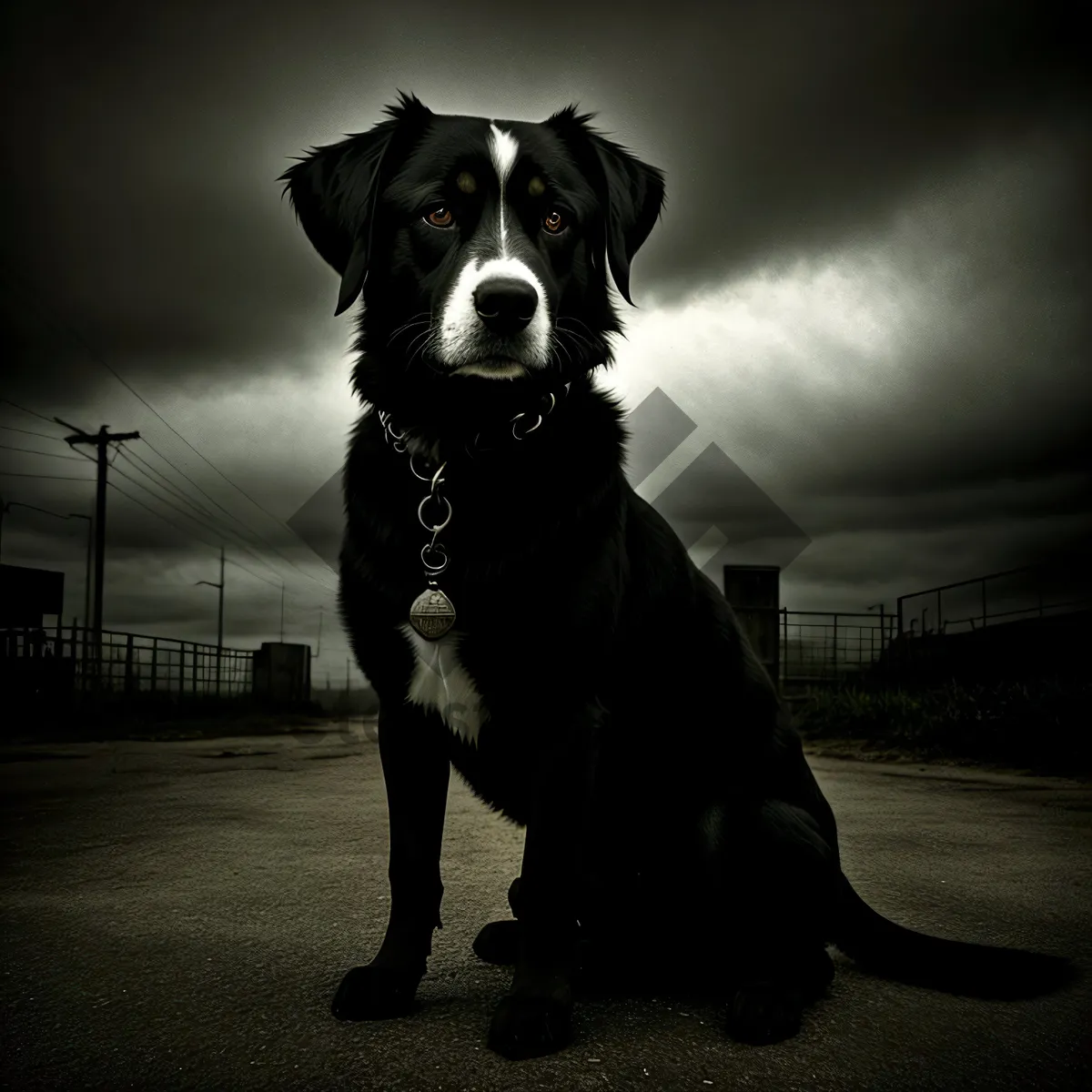 Picture of Cute Black Puppy on Leash: Adorable Purebred Border Collie