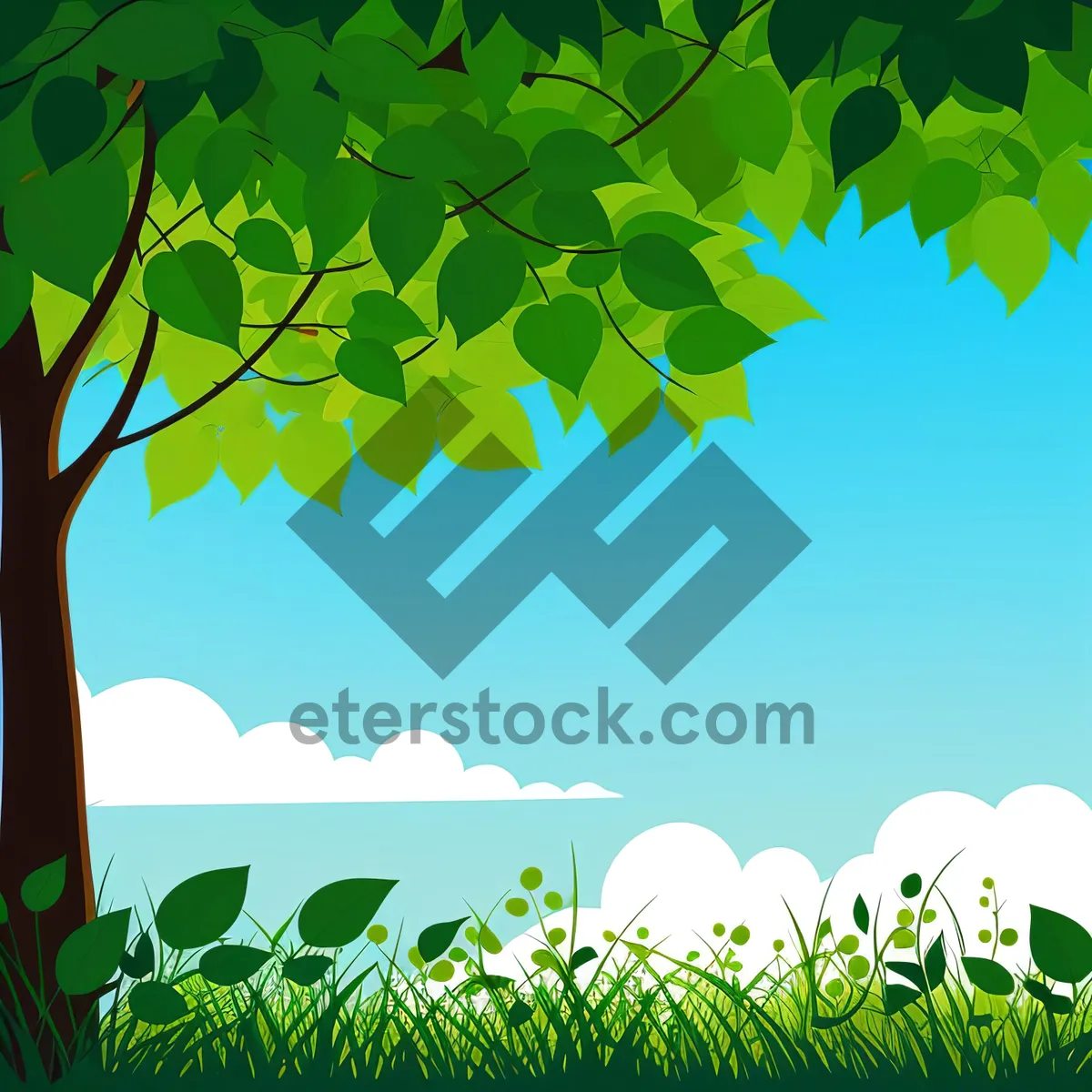 Picture of Vibrant Spring Foliage: Floral Art Wallpaper with Clover and Dandelion