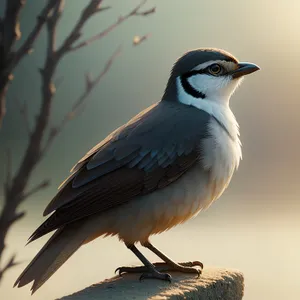 Cute Sparrow Perched on Tree Branch