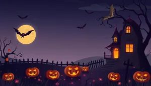 Dark Halloween Night with Silhouetted Pumpkins