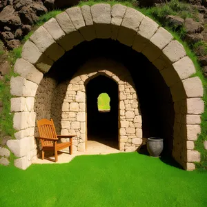 Medieval Fortress Entrance with Historic Vaulted Door