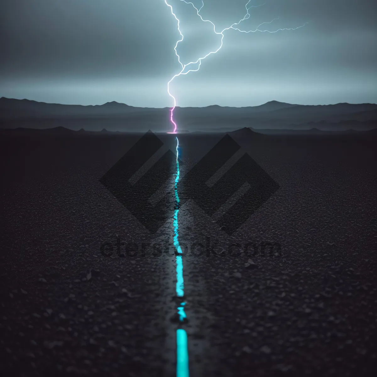 Picture of Laser Sunset Sky: Illuminated Landscape with Stormy Clouds