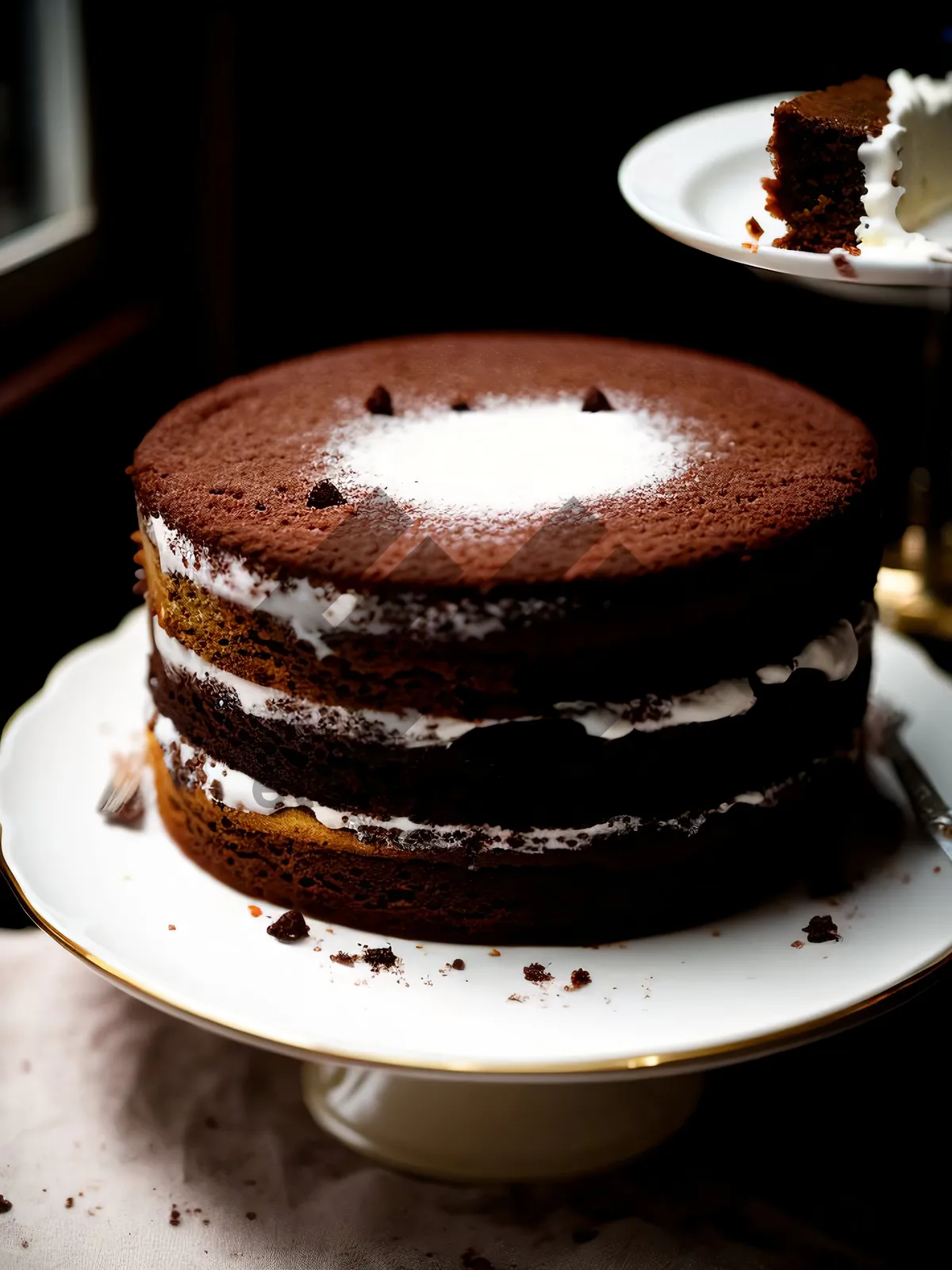 Picture of Gourmet Chocolate Cake on Plate with Espresso