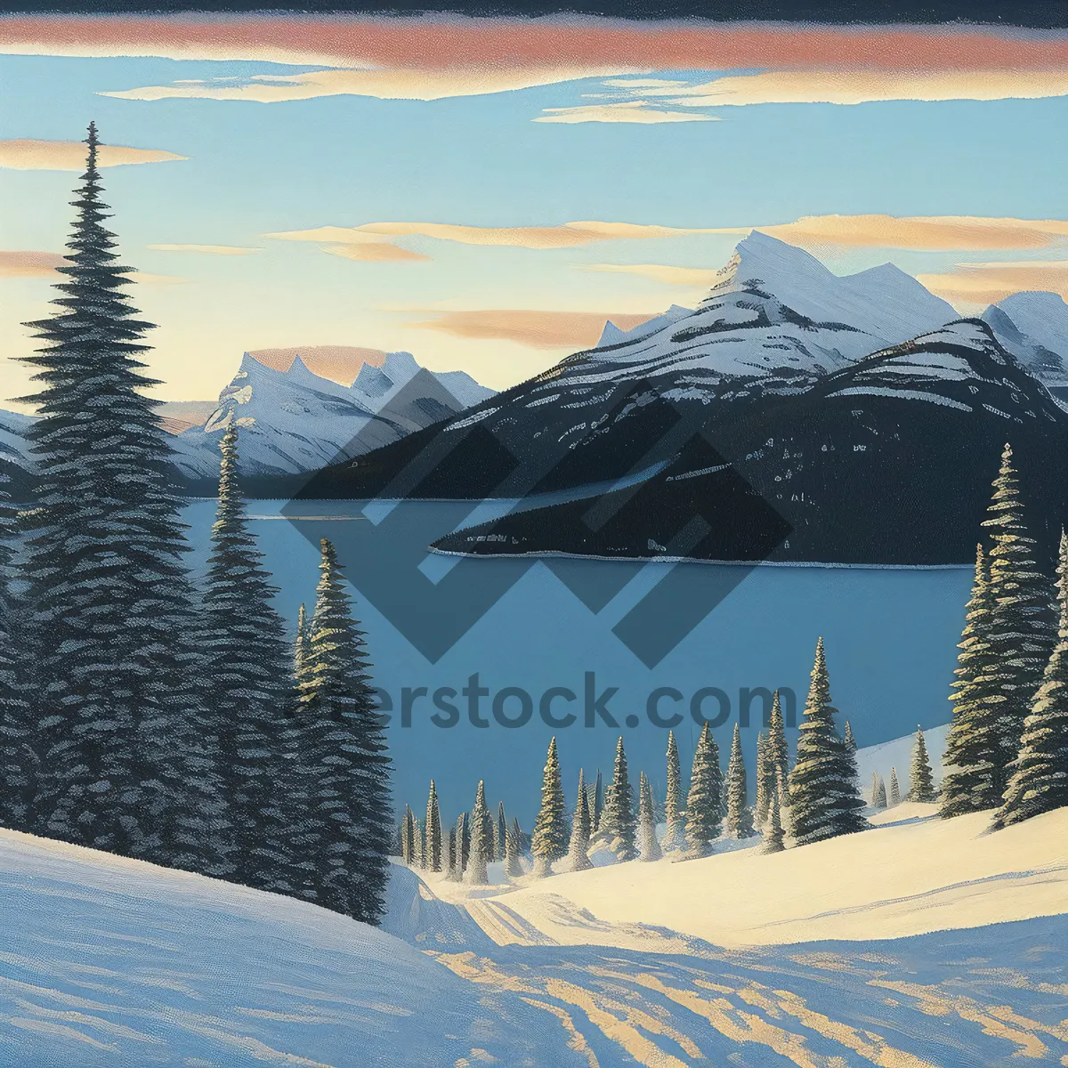 Picture of Winter Wonderland: Majestic Snowy Alps Landscape with Sunny Skies