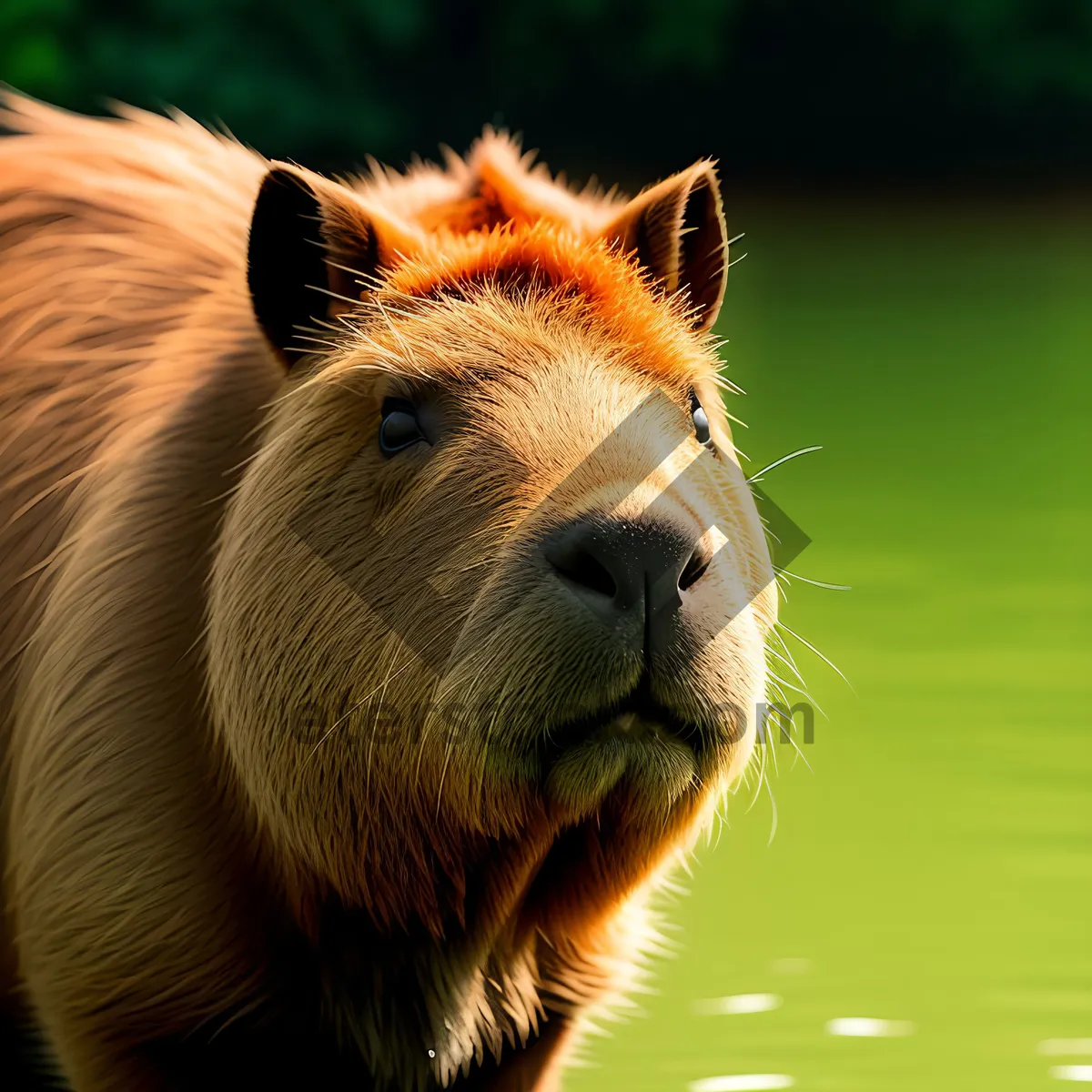 Picture of Wild Brown Horse Grazing on Grass