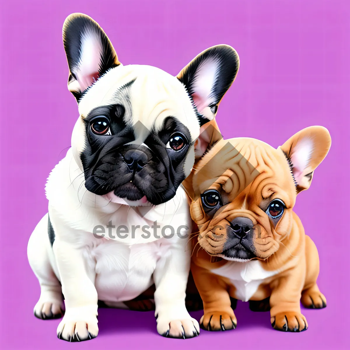 Picture of Adorable puppies of different colours pose on a pink background