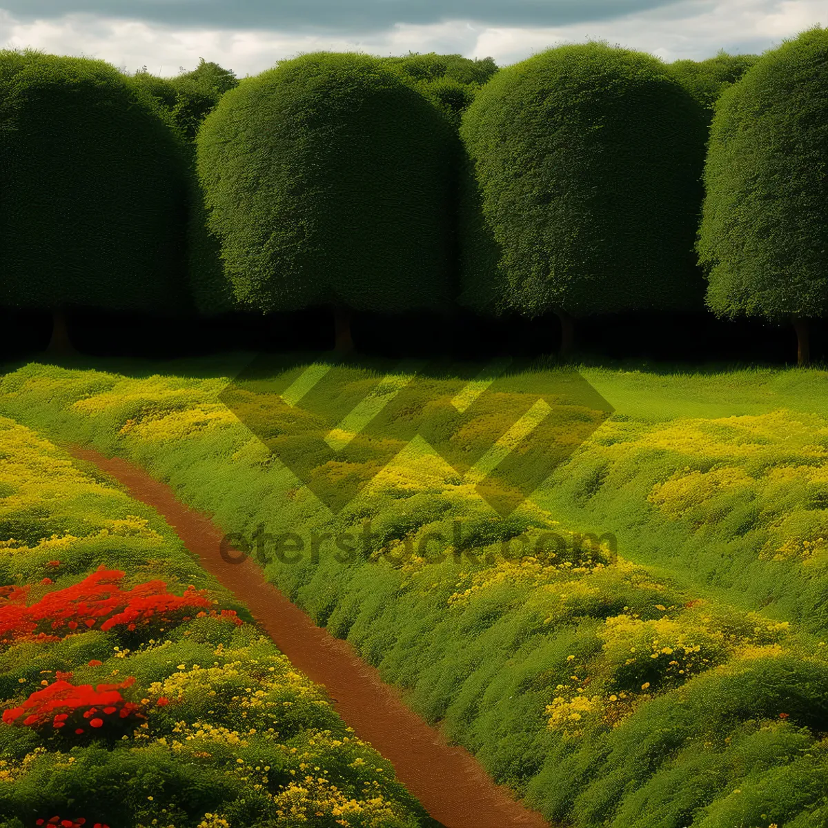 Picture of Rural Summer Farm Landscape with Hay Fields