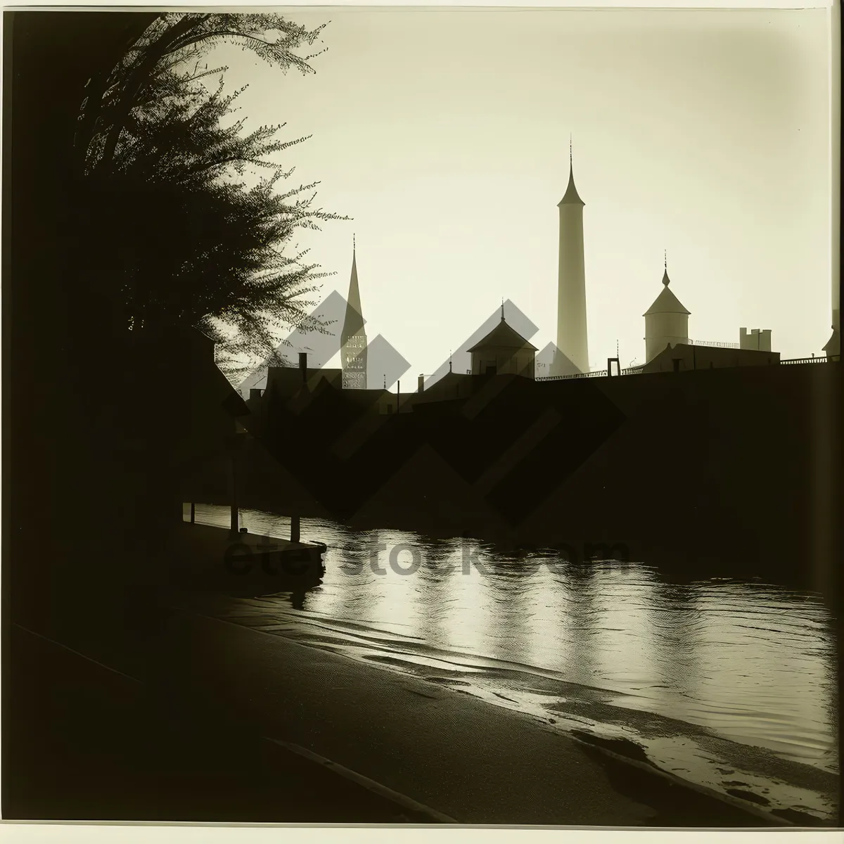 Picture of Nighttime Majesty: Historic Cathedral Tower Reflecting in River