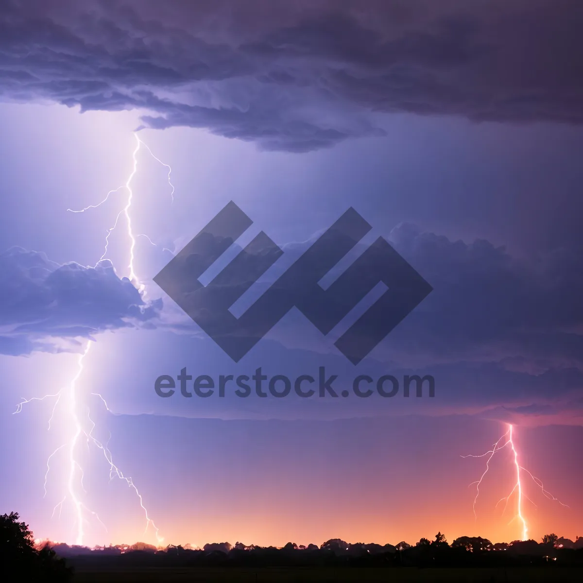 Picture of Majestic Celestial Sunset Illuminated by Lightning Storm