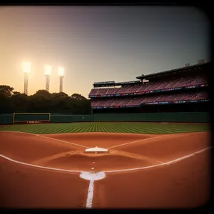 Nighttime Baseball: Majestic Stadium Lights Illuminate Urban Field