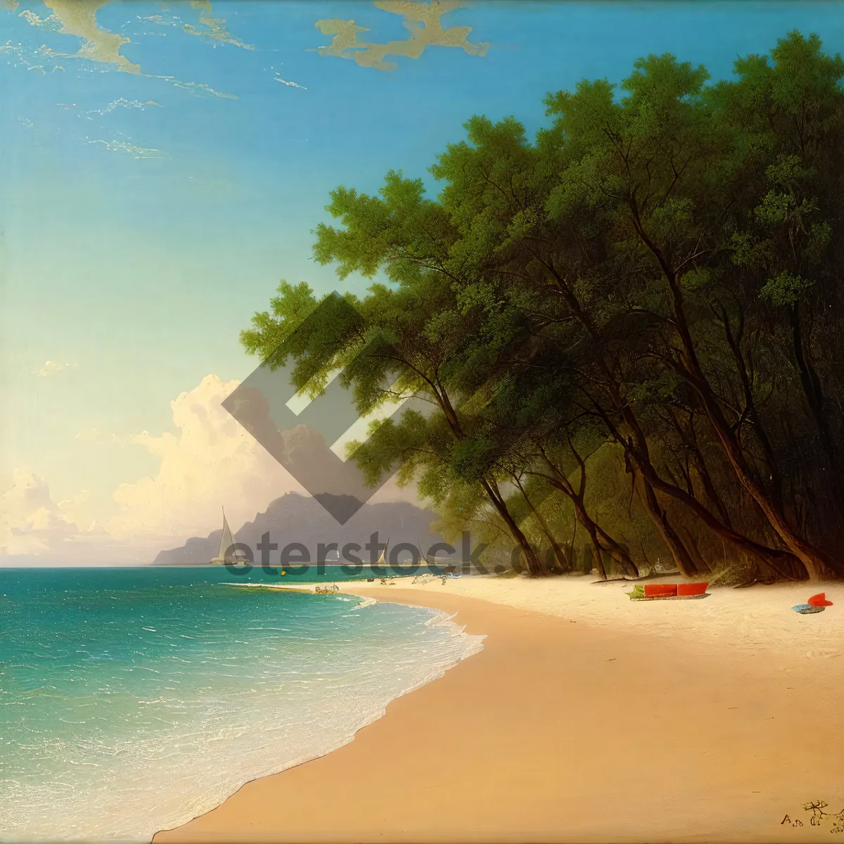 Picture of Tranquil Beachscape: Pristine Tropical Bay with Azure Waves