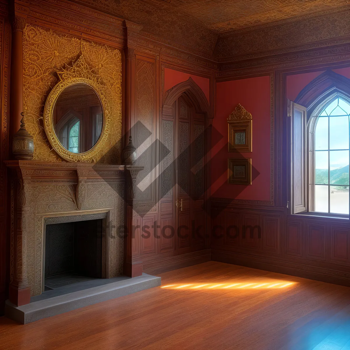 Picture of Old Church Interior with Ancient Stone Walls and Windows