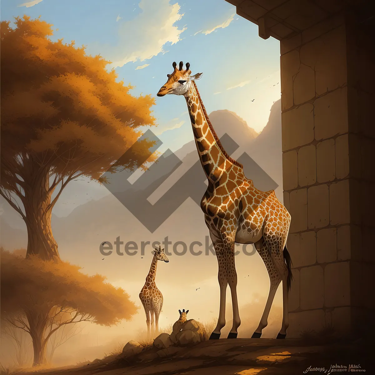 Picture of Graceful Giraffe Silhouetted Against Serene Safari Sunset