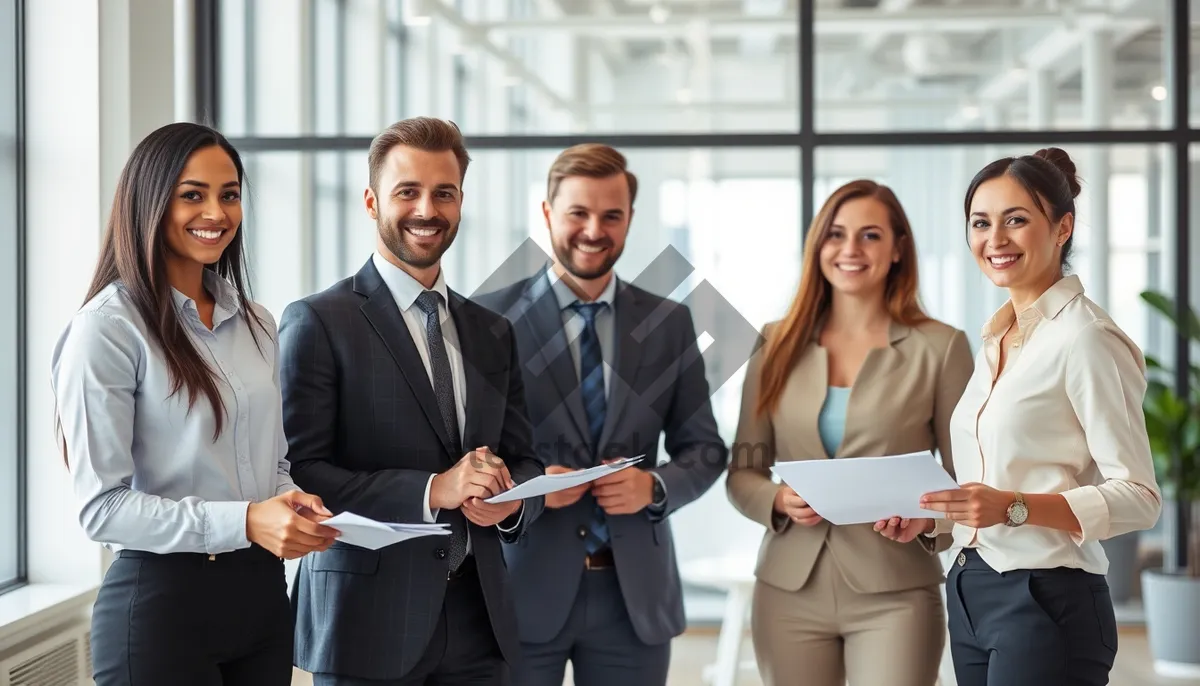 Picture of Happy businesswoman and businessman smiling in office meeting