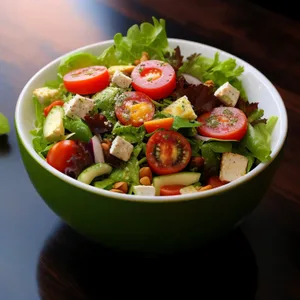 Delicious gourmet salad with fresh vegetables and cheese