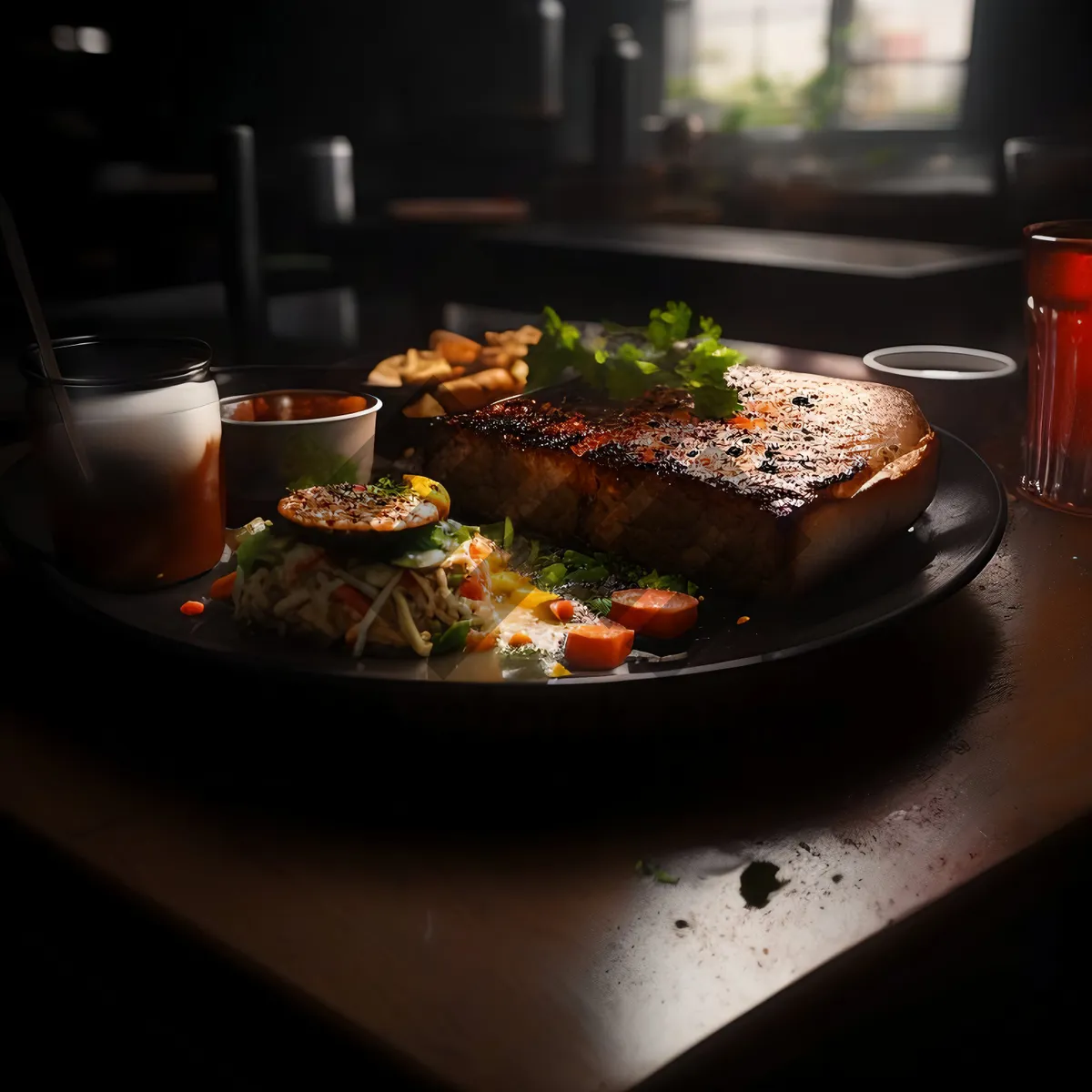 Picture of Fresh Vegetable Salad with Grilled Pork and Tomato