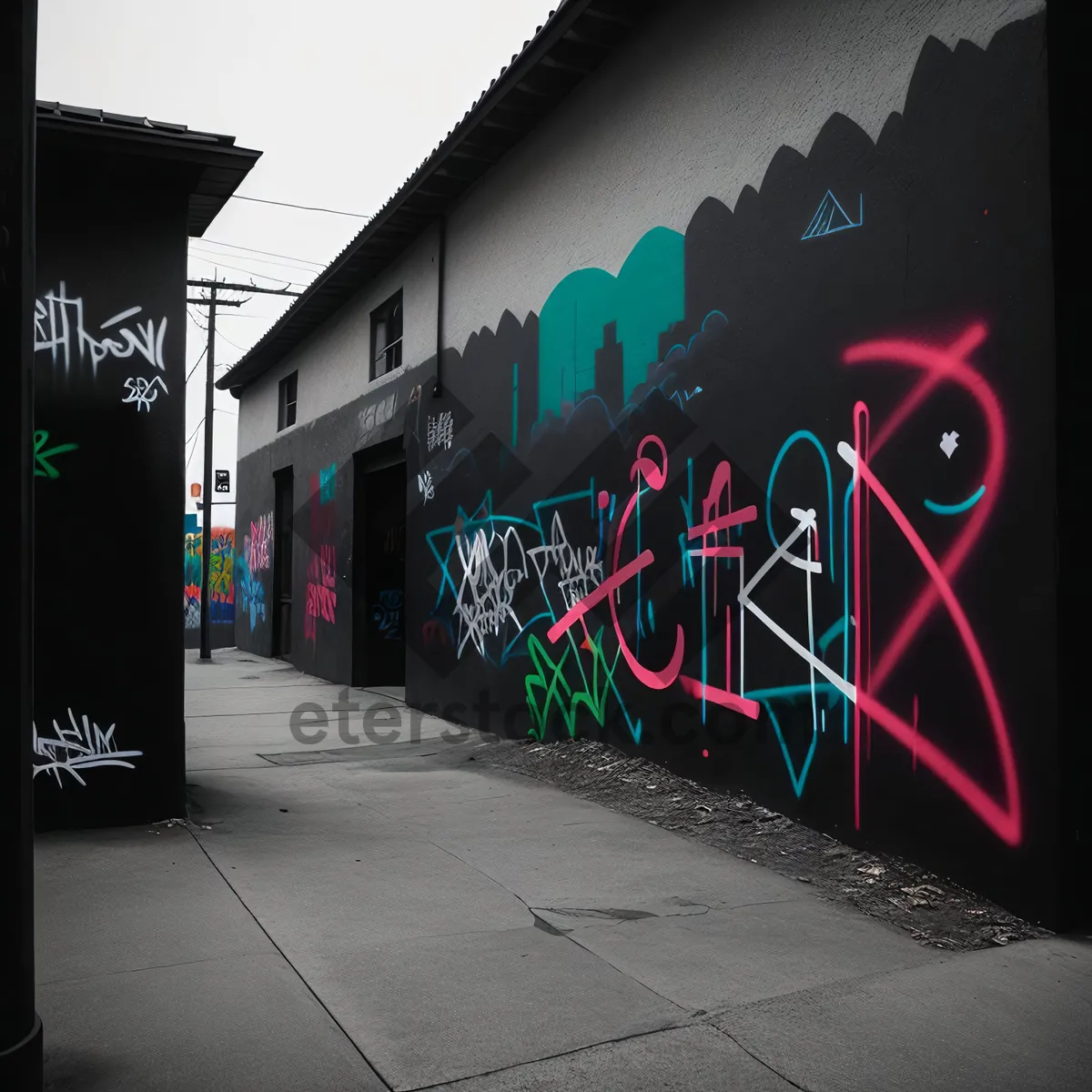 Picture of Artistic Street Gate with Decorative Graffiti