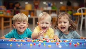 Happy family of four smiling together at home