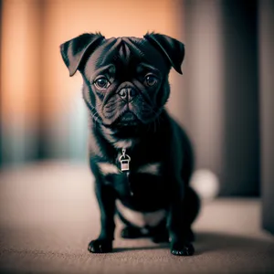 Adorable Pug Boxer sitting and looking funny