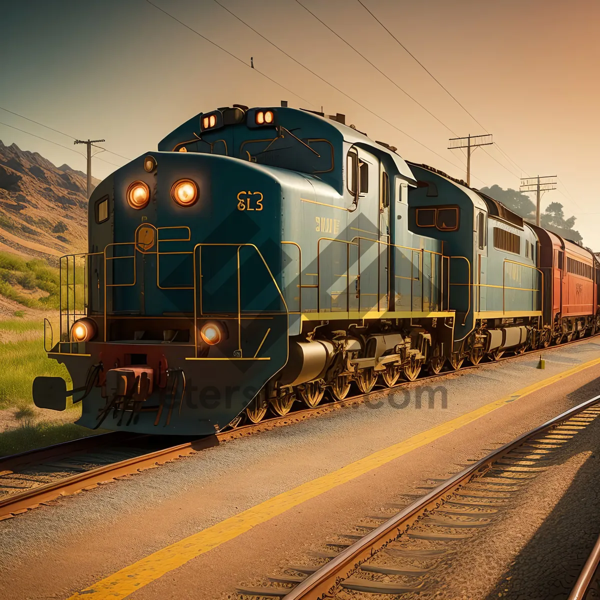 Picture of Vintage Electric Freight Train on Railroad Tracks