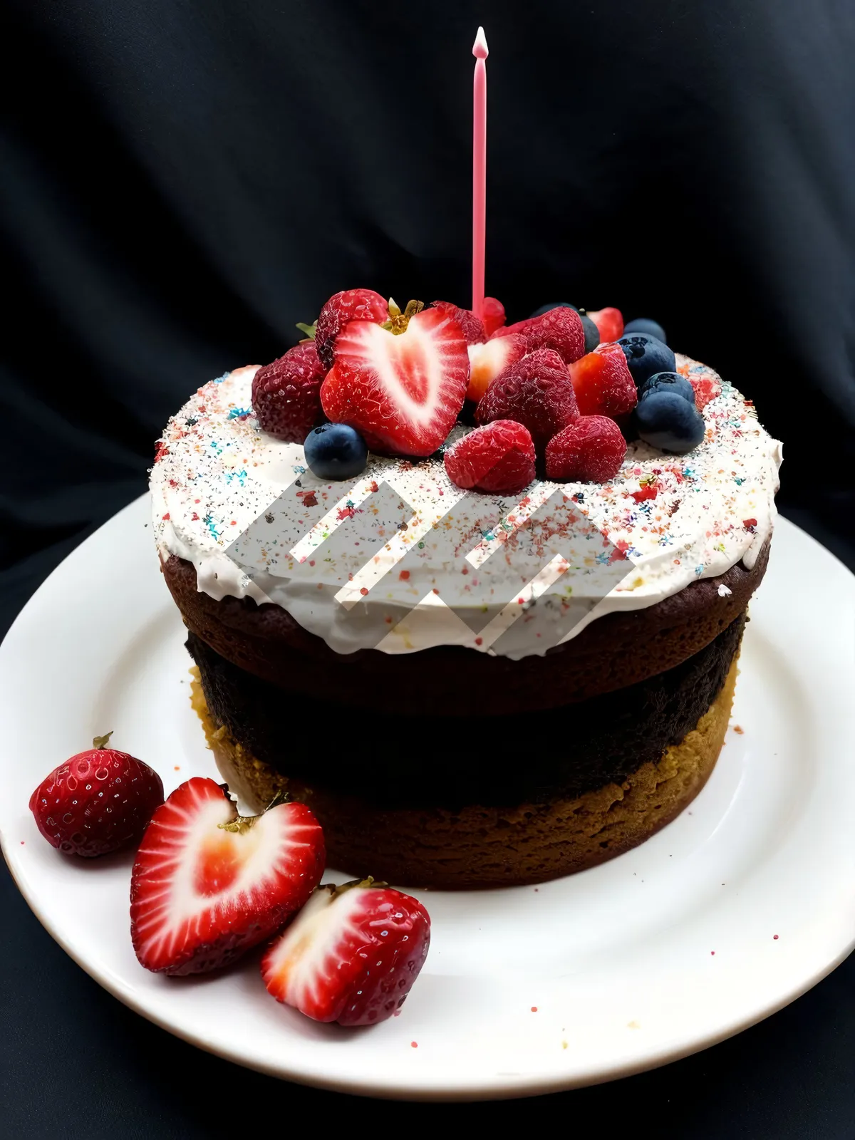 Picture of Delicious Berry Dessert with Fresh Strawberries and Chocolate