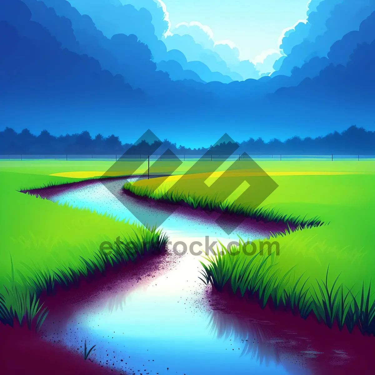 Picture of Colorful Sunset Reflecting on Rural Meadow