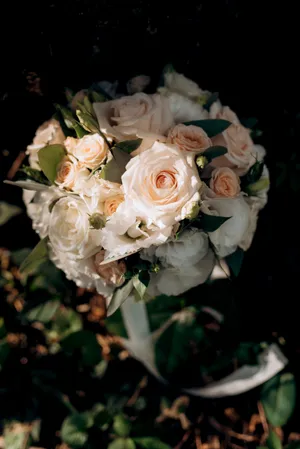 Spring Wedding Bouquet with Pink Roses and Blossoms