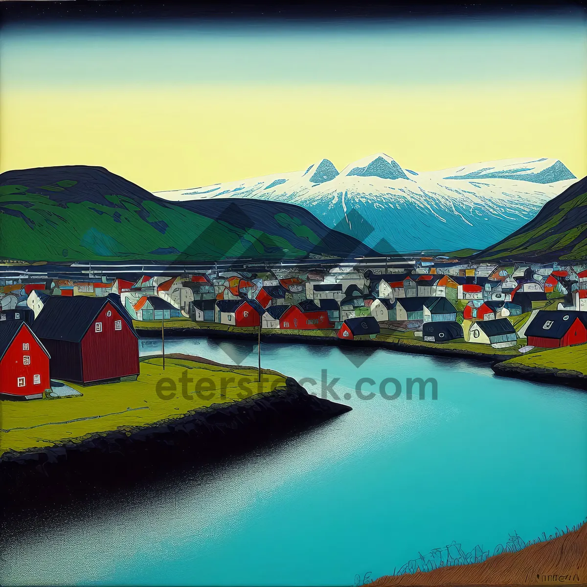 Picture of Serene Coastal Escape: Tranquil Waters, Mountain View