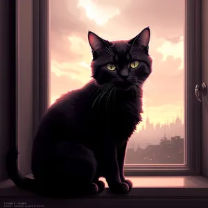 Cute Tabby Kitty Sitting on Windowsill