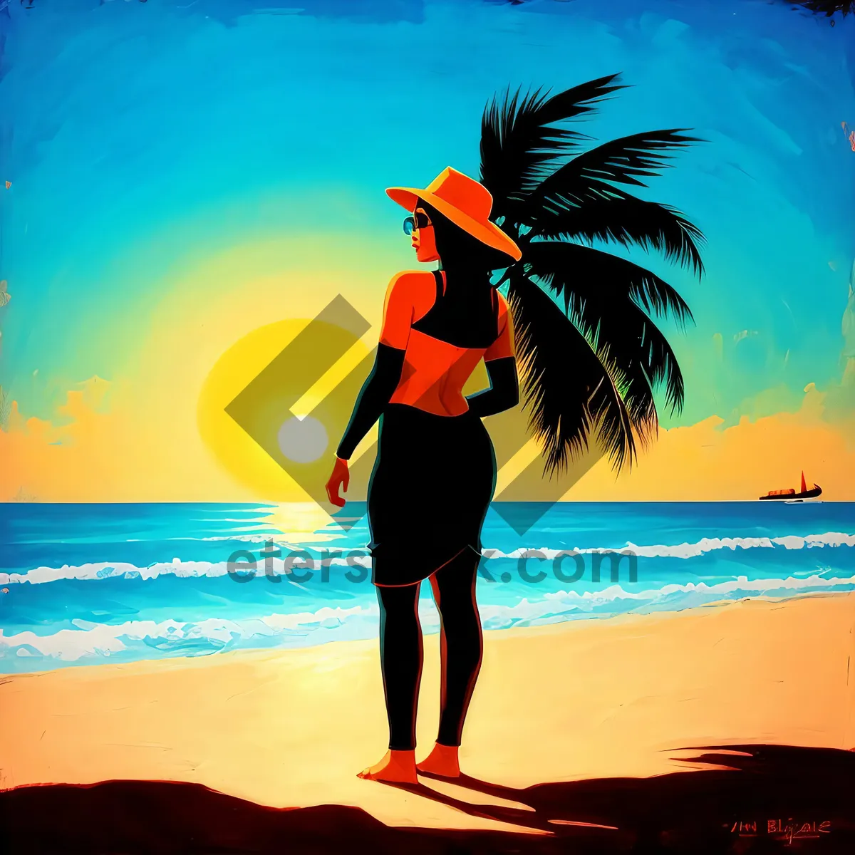 Picture of Bikini Babe Catching Waves at Sunset