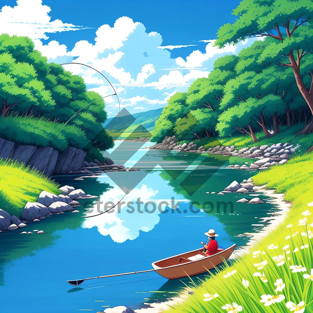 Picture of Serene Lake surrounded by lush greenery and majestic mountains