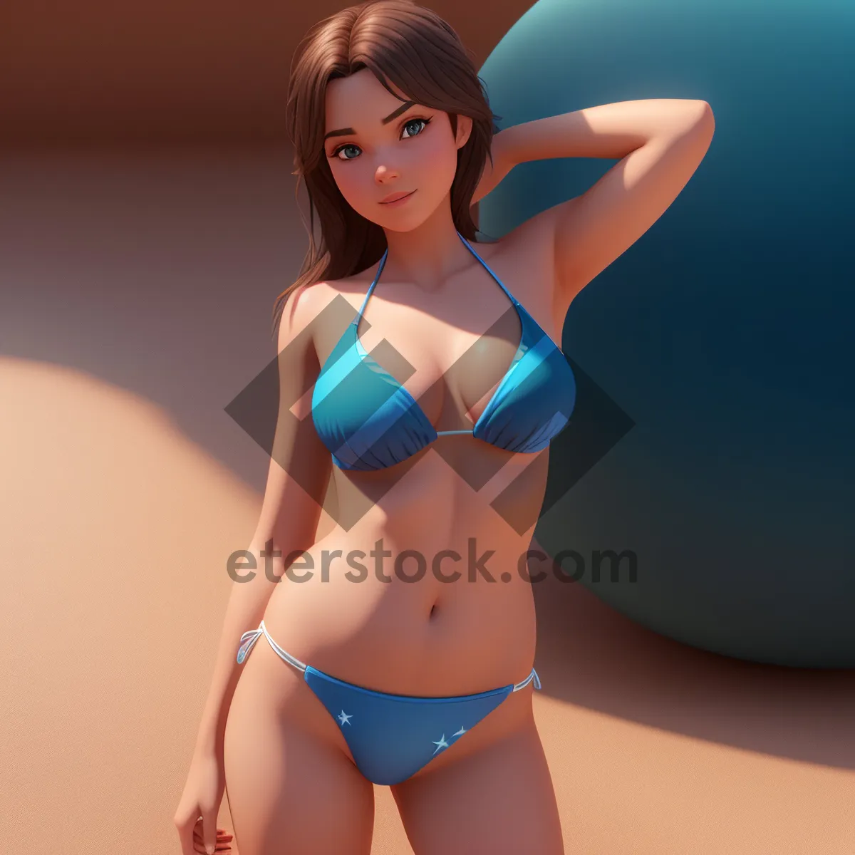 Picture of Beautiful Bikini Model Poses Seductively on Beach