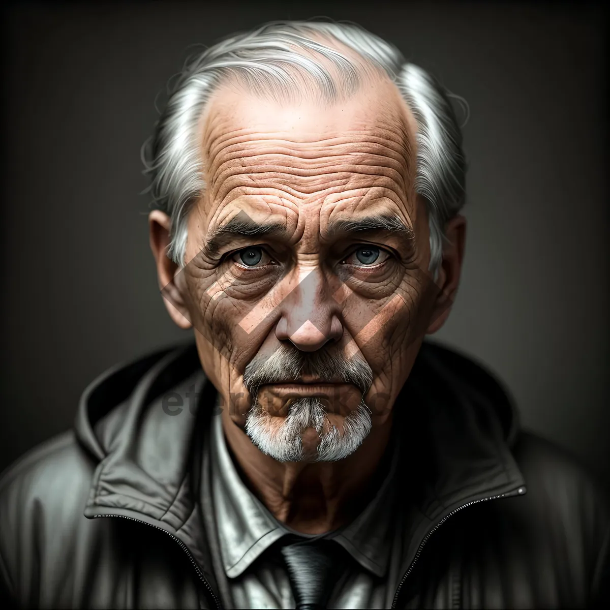 Picture of Serious Elderly Man with Black Hair and Piercing Eyes