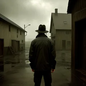 Cowboy Hat-Wearing Man in Front of Building.