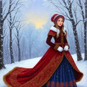 Happy winter fashion in snowy forest