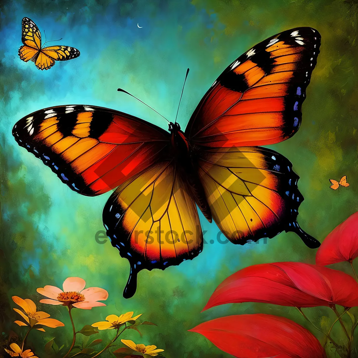 Picture of Colorful Monarch Butterfly with Summer Flowers