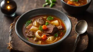 Healthy vegetable soup with fresh ingredients in bowl