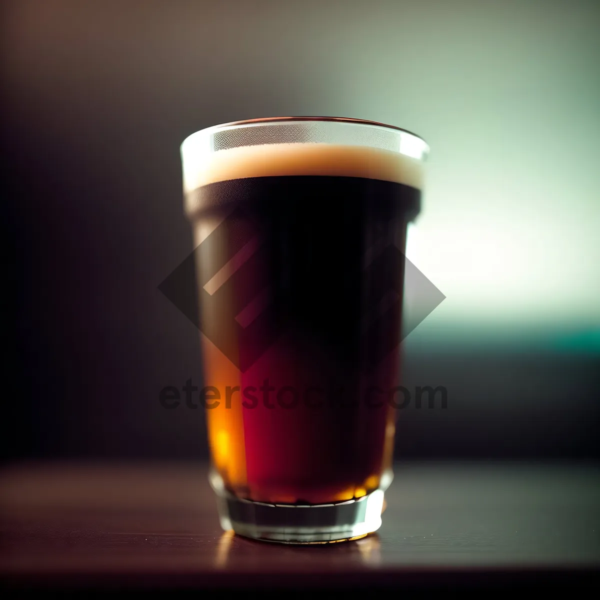 Picture of Frothy Beer Glass on a Bar Counter