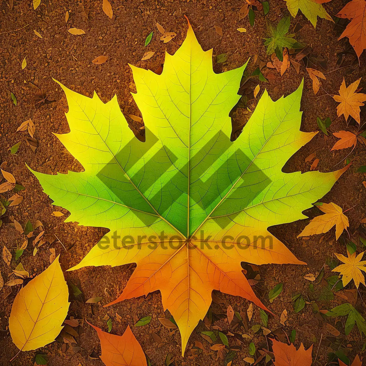 Picture of Vibrant Autumn Maple Leaves in Colorful Foliage