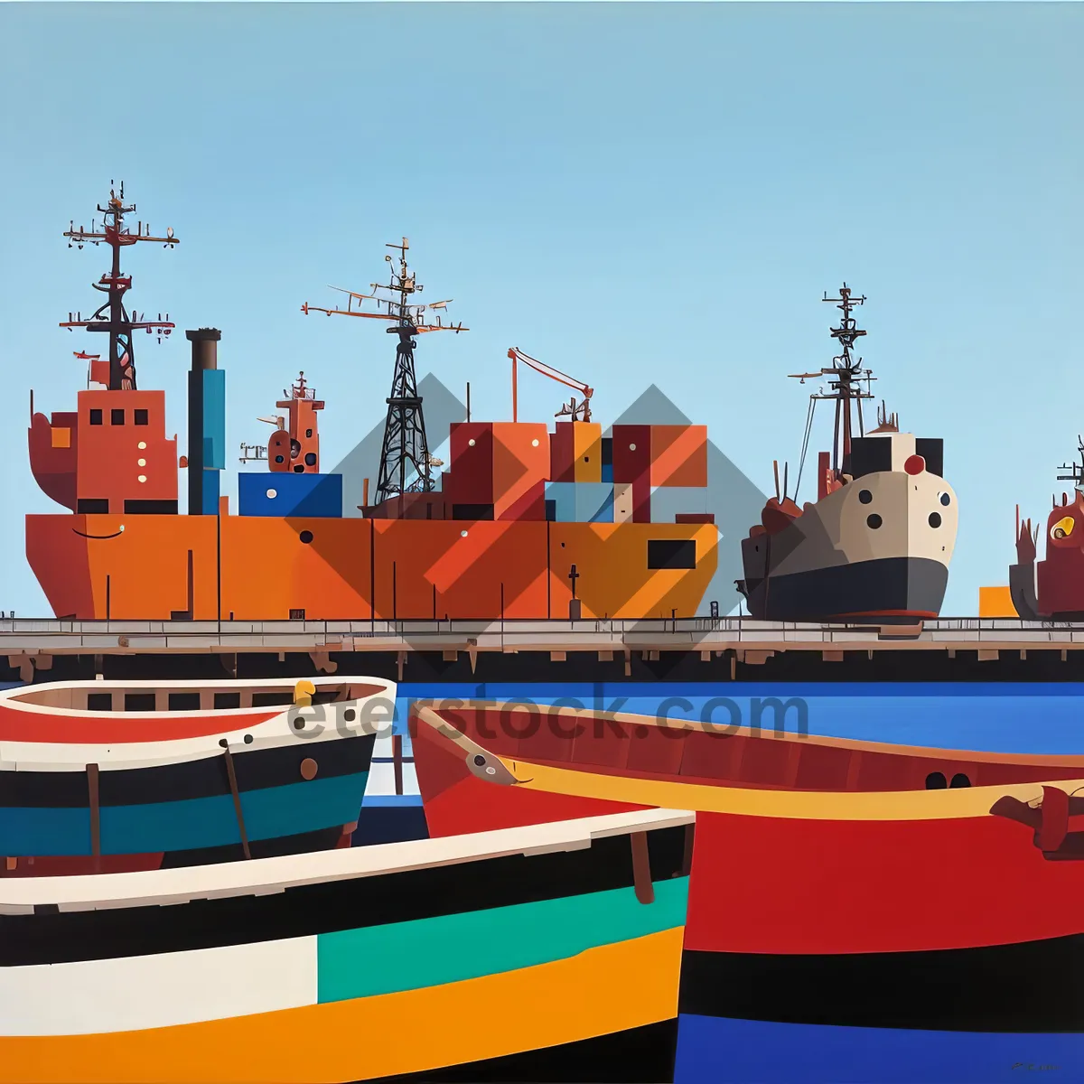 Picture of Busy maritime port with cargo ships and oil tankers