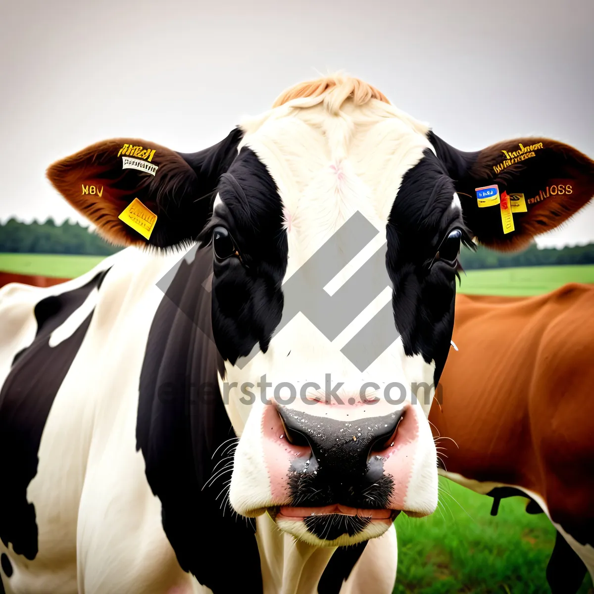 Picture of Majestic Dairy Cow Grazing in Green Pasture