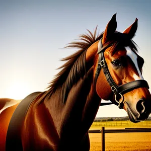 Stunning Brown Thoroughbred Stallion Headshot in Meadow