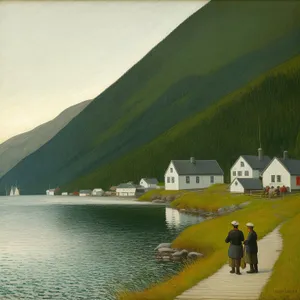 Coastal Serenity: Beach, Ocean, and Mountain Landscape
